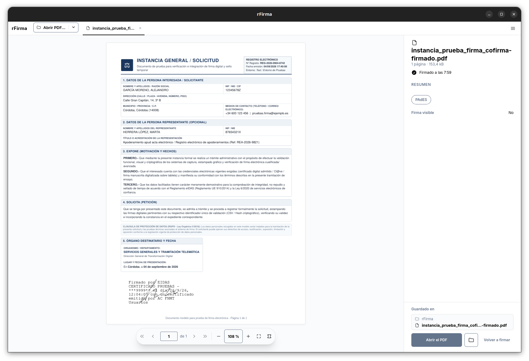 PDF firmado en PAdES, con el resumen de la firma